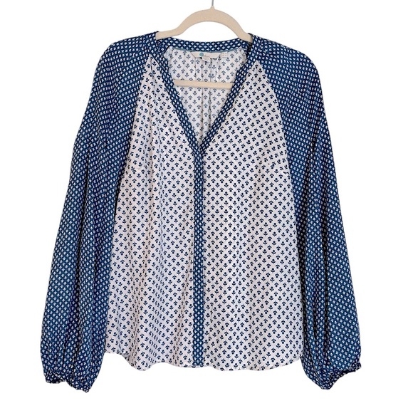 Boden Harriet Colorblock Floral Blouse Blue White US 4 Feminine Contemporary - Picture 1 of 5